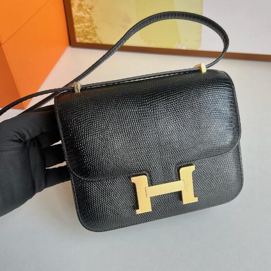 【エルメス HERMES】コンスタンス3 ミニ ブラック (89)リザード ゴールド金具 D刻印(100%手縫い)
